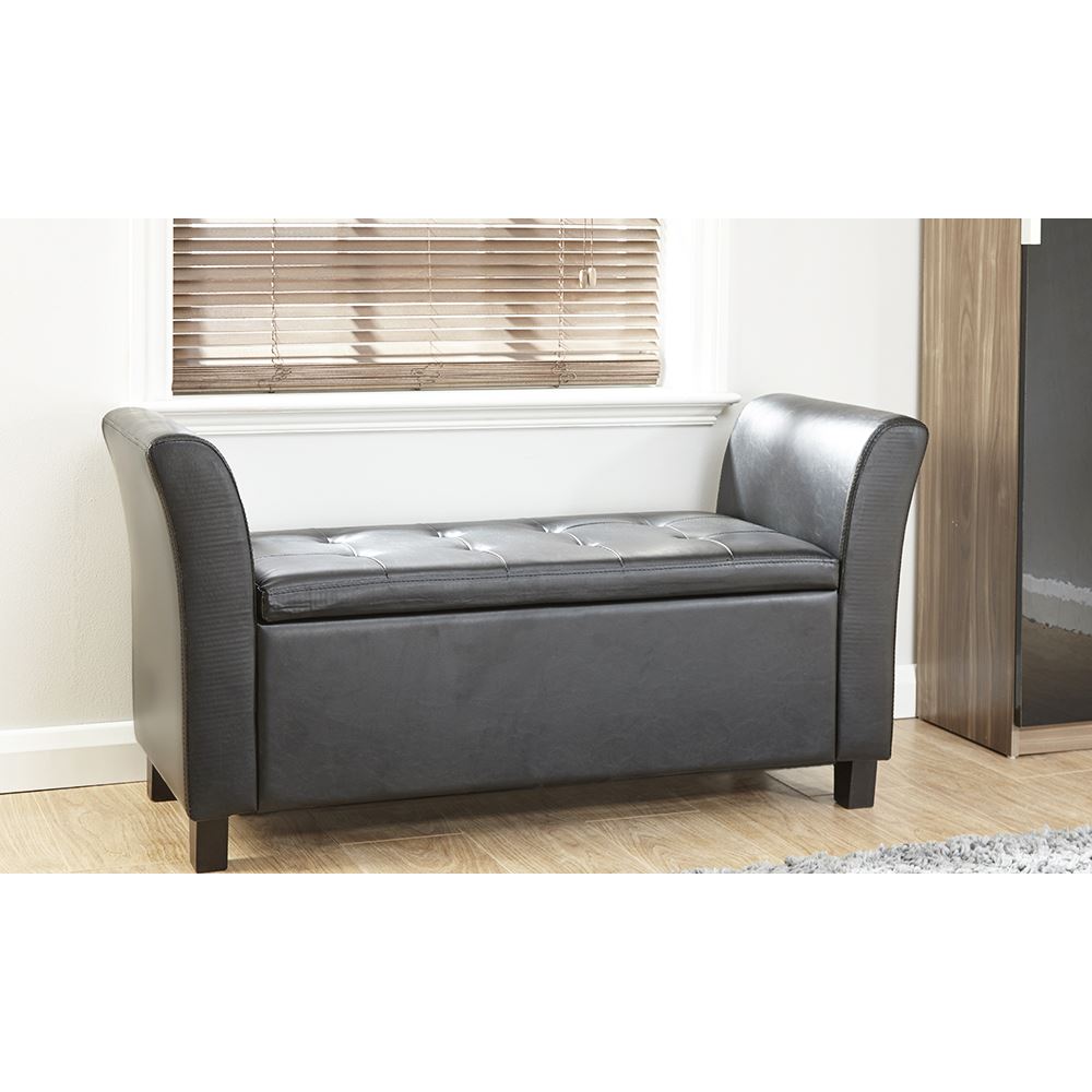 VERONA LEATHER STORAGE WINDOW SEAT - BLACK