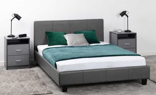 PRADO FAUX LEATHER BED - 4FT6 DOUBLE - GREY