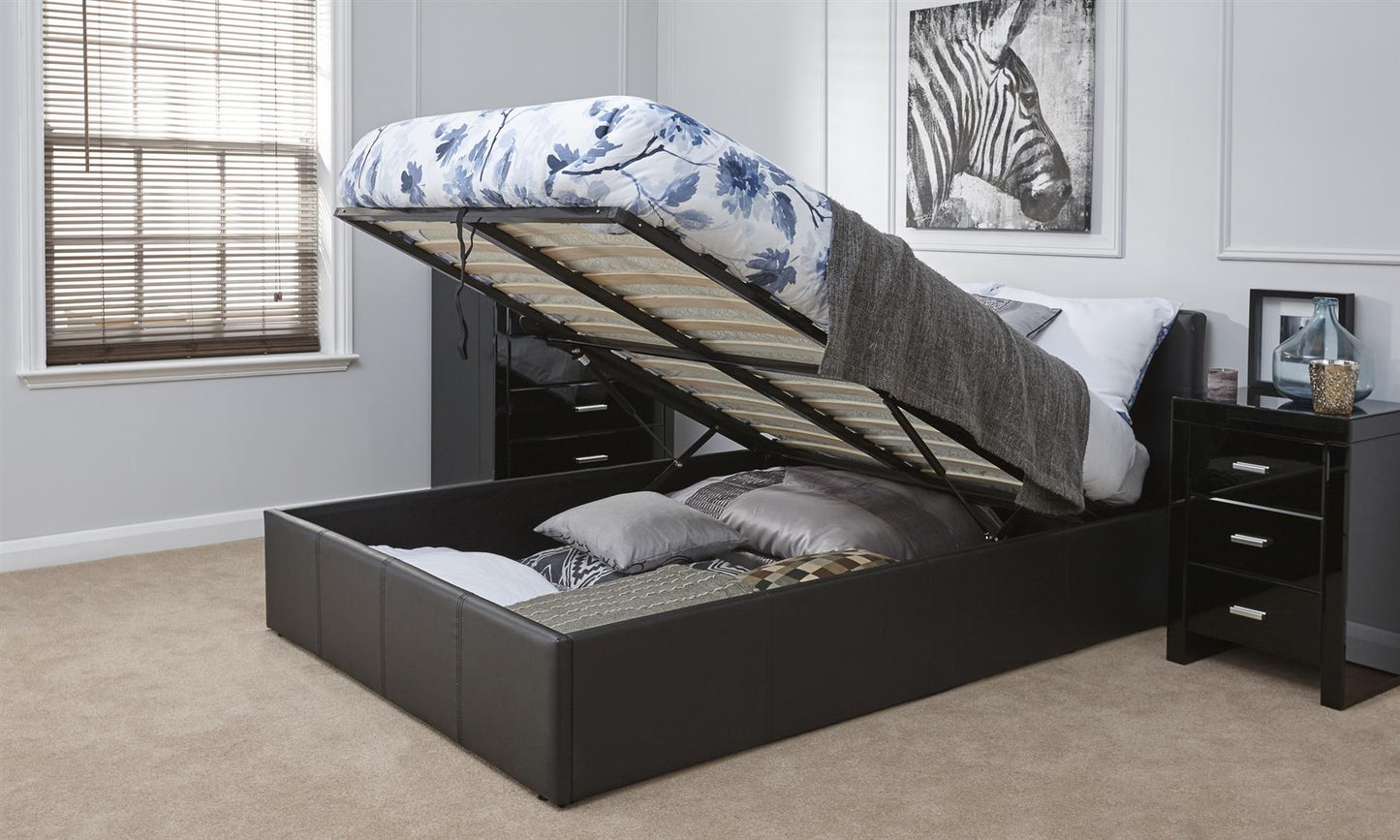 FAUX LEATHER END LIFT OTTOMAN BED - 4FT SMALL DOUBLE - BLACK