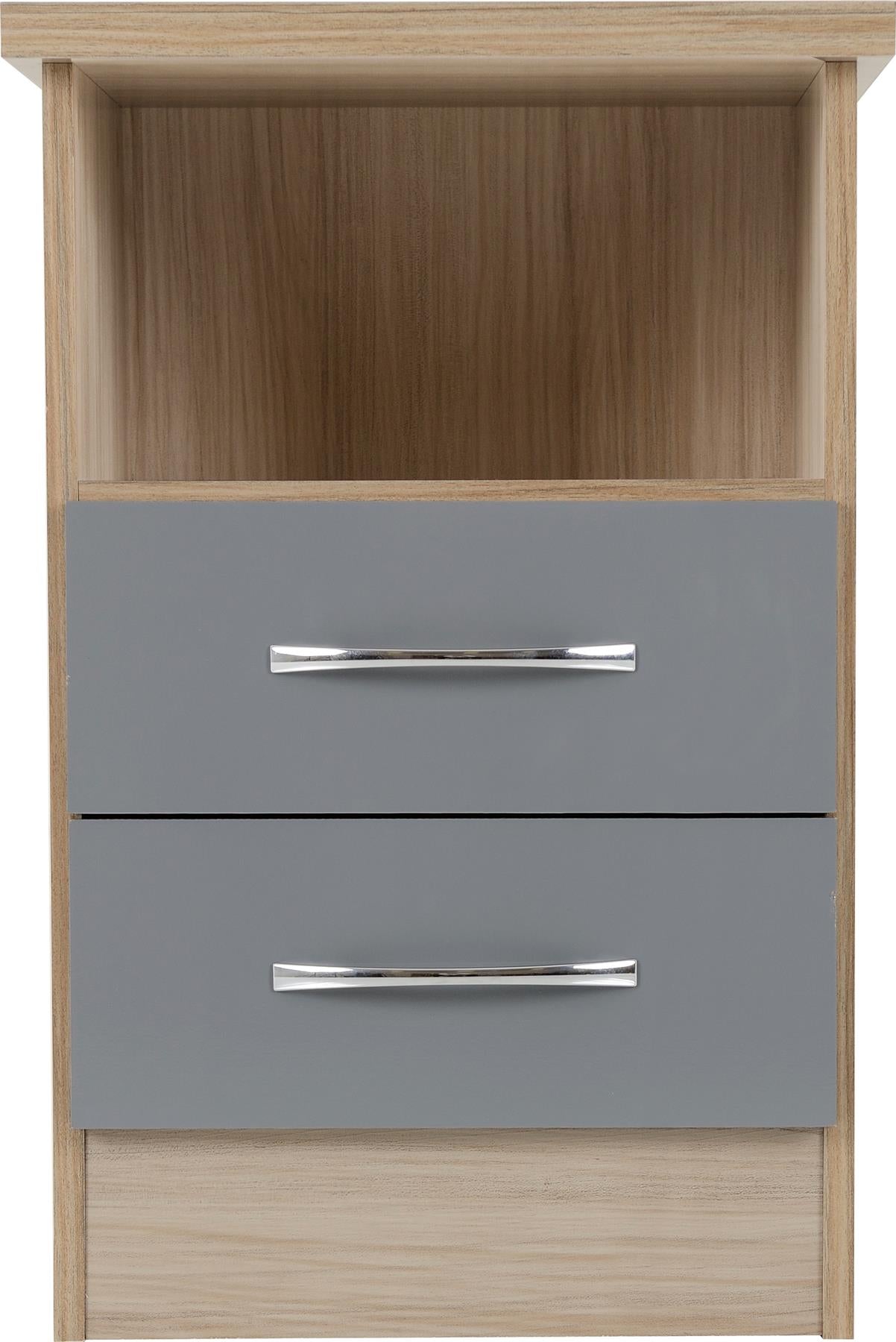 NEVADA 2-DRAWER BEDSIDE TABLE - GREY/LIGHT OAK