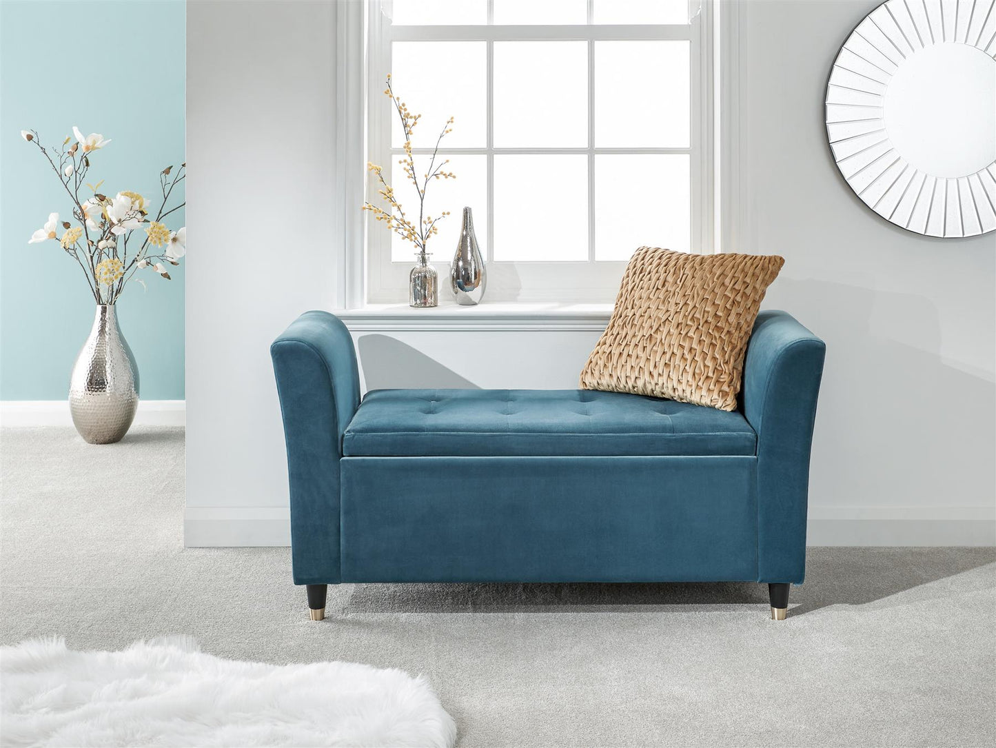 GENOA STORAGE WINDOW SEAT - TEAL