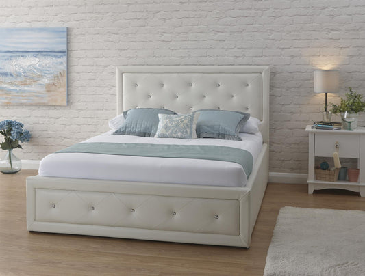 HOLLYWOOD FAUX LEATHER END LIFT OTTOMAN BED - 4FT6 DOUBLE - WHITE