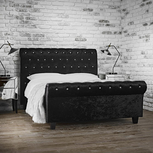 ISABELLA VELVET BED - 4FT6 DOUBLE - BLACK