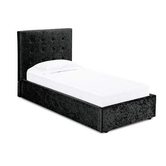 RIMINI CRUSHED VELVET END LIFT OTTOMAN BED - 3FT SINGLE - BLACK