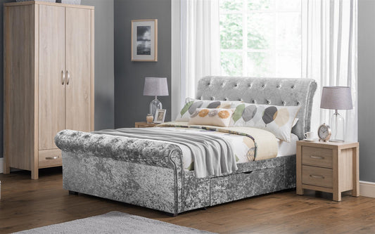 VERONA CRUSHED VELVET 2-DRAWER BED - 5FT KING SIZE - SILVER