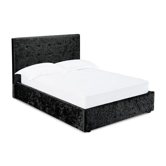 RIMINI CRUSHED VELVET END LIFT OTTOMAN BED - 4FT6 DOUBLE - BLACK