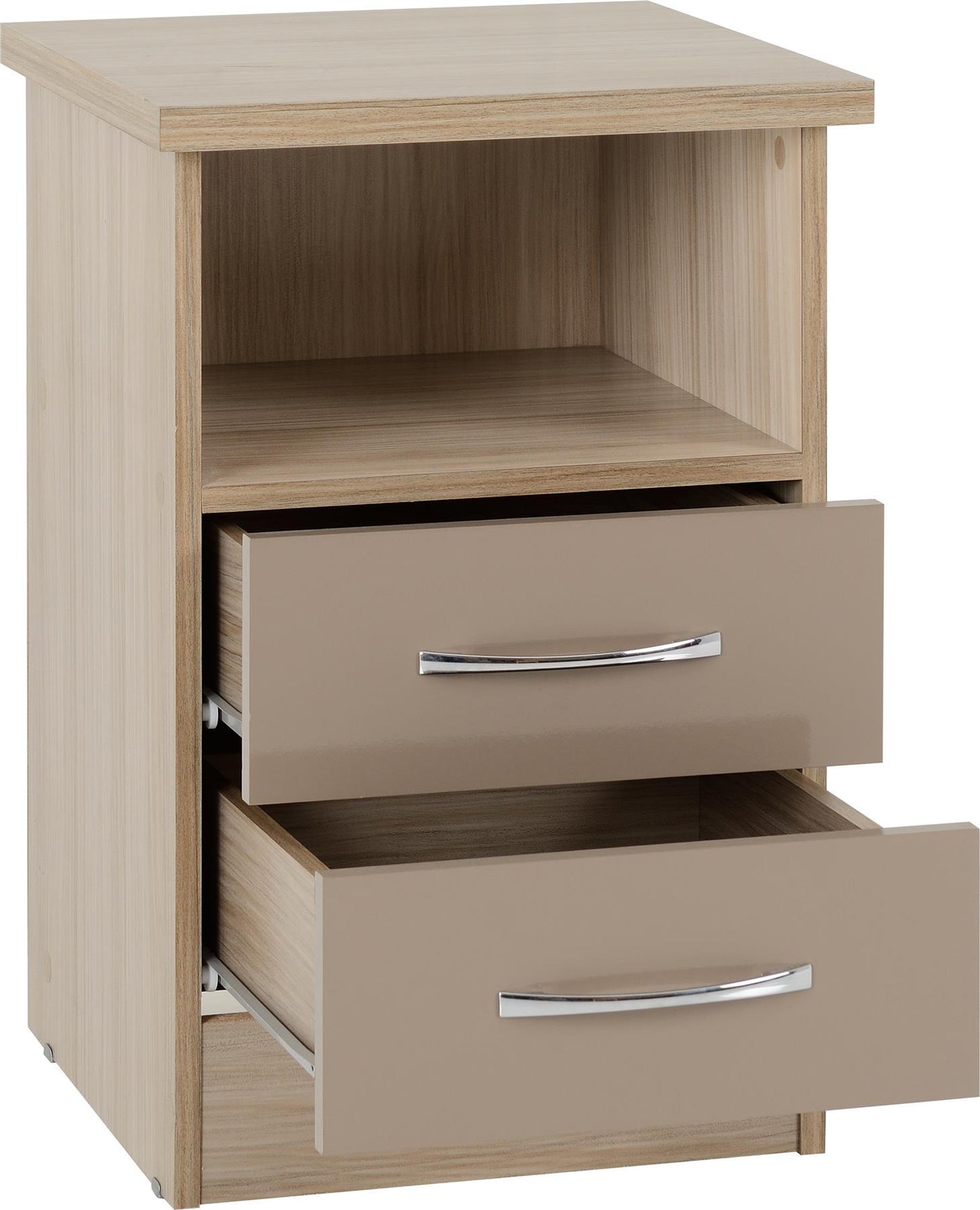 NEVADA 2-DRAWER BEDSIDE TABLE - OYSTER/LIGHT OAK