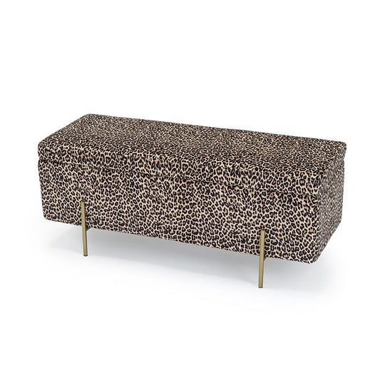 LOLA OTTOMAN STORAGE BENCH - LEOPARD PRINT