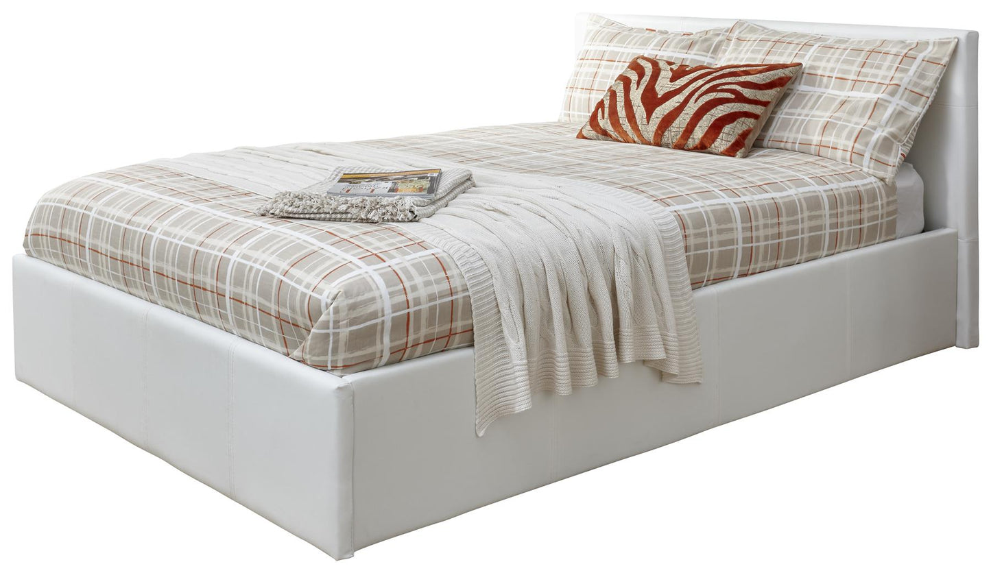 FAUX LEATHER END LIFT OTTOMAN BED - 5FT KING SIZE - WHITE