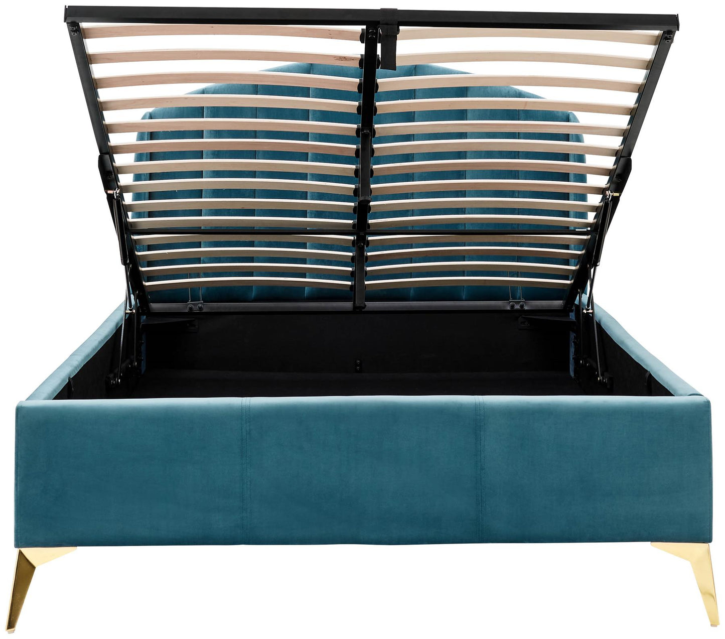 PETTINE VELVET END LIFT OTTOMAN BED - 5FT KING SIZE - TEAL