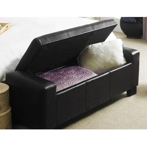 VERONA LEATHER OTTOMAN STORAGE BENCH - BLACK