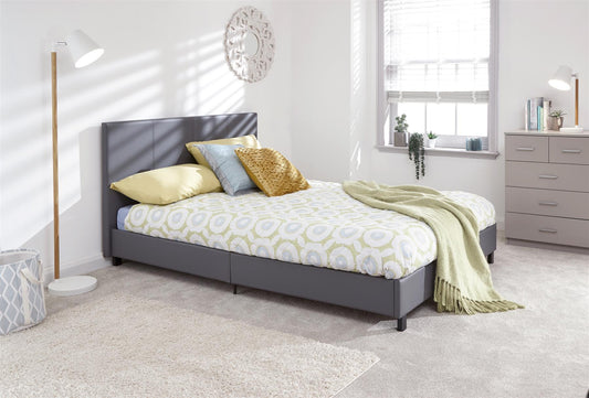 BED IN A BOX FAUX LEATHER BED - 5FT KING SIZE - GREY