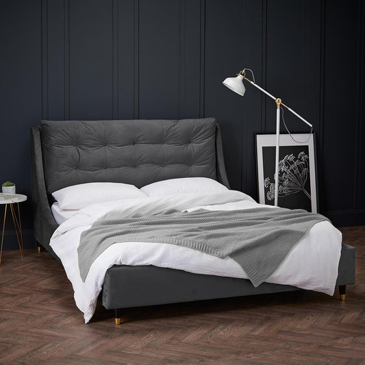 SLOANE VELVET BED - 5FT KING SIZE - GREY