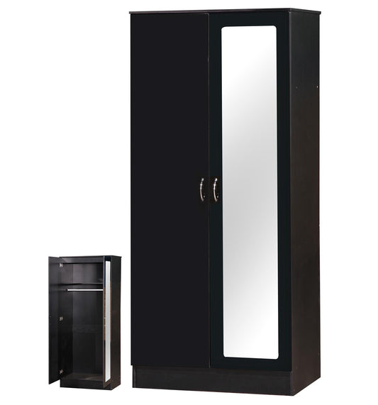 ALPHA 2 DOOR DOUBLE MIRRORED WARDROBE - BLACK