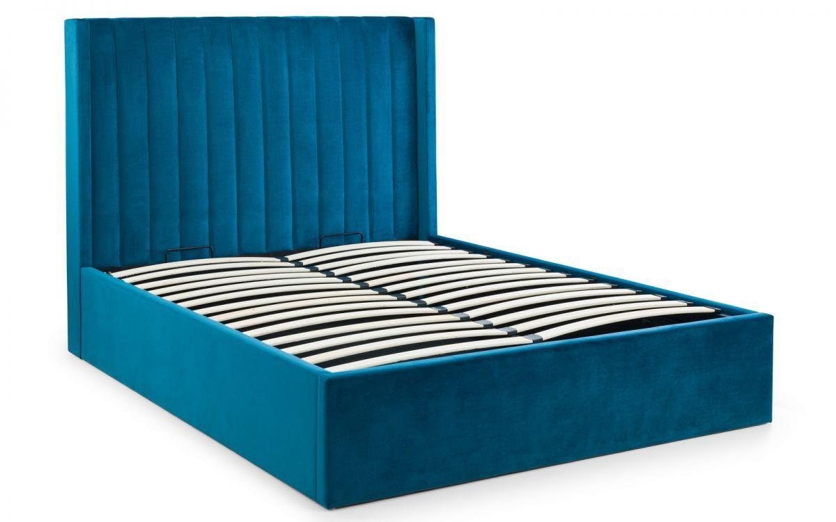 LANGHAM VELVET END LIFT OTTOMAN BED - 6FT SUPER KING SIZE - TEAL