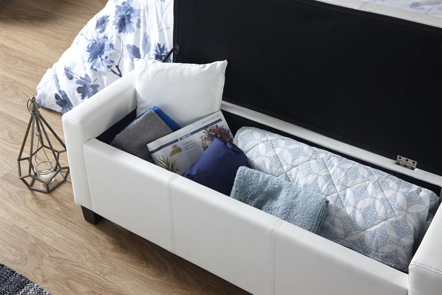 VERONA LEATHER OTTOMAN STORAGE BENCH - WHITE