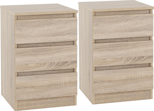 PAIR OF MALVERN 3-DRAWER BEDSIDE TABLE - SONOMA OAK