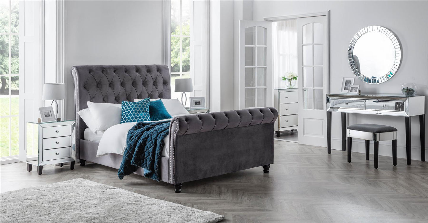 VALENTINO VELVET BED - 6FT SUPER KING SIZE - GREY