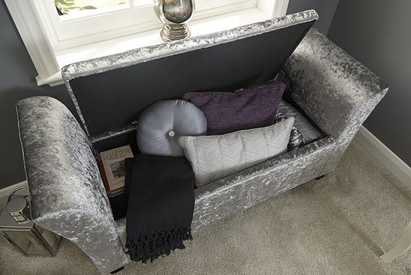 VERONA VELVET STORAGE WINDOW SEAT - GREY