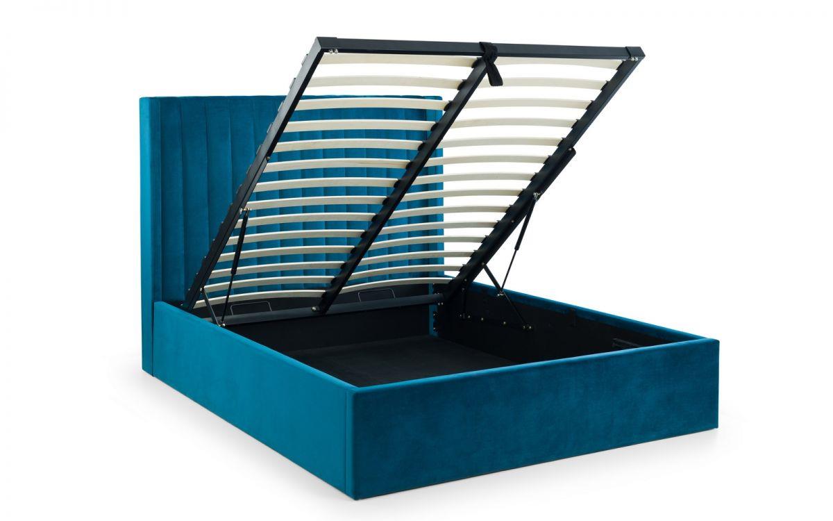 LANGHAM VELVET END LIFT OTTOMAN BED - 6FT SUPER KING SIZE - TEAL