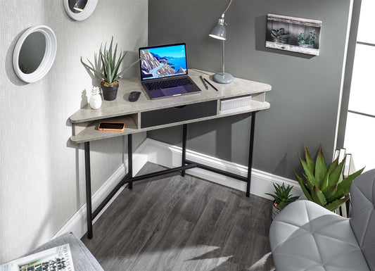 TELFORD CORNER DESK - CONCRETE/BLACK