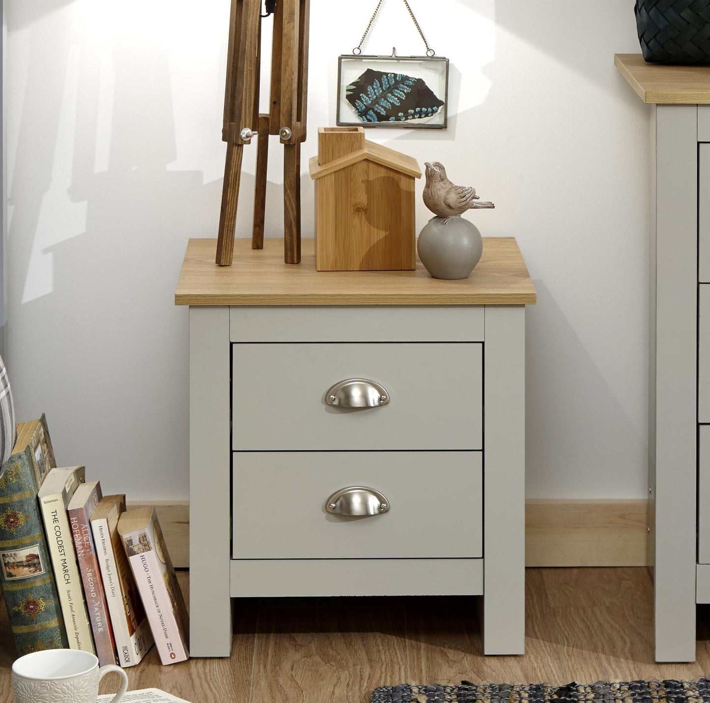 LANCASTER 2-DRAWER BEDSIDE TABLE - GREY