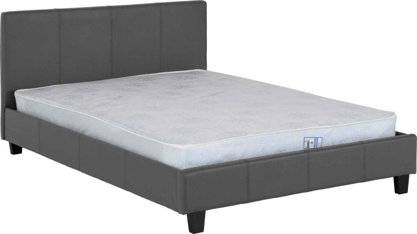 PRADO FAUX LEATHER BED - 4FT SMALL DOUBLE - GREY