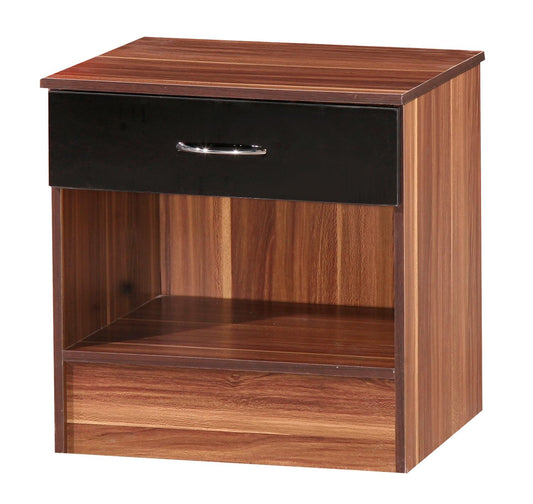 ALPHA 1-DRAWER BEDSIDE TABLE - BLACK/WALNUT