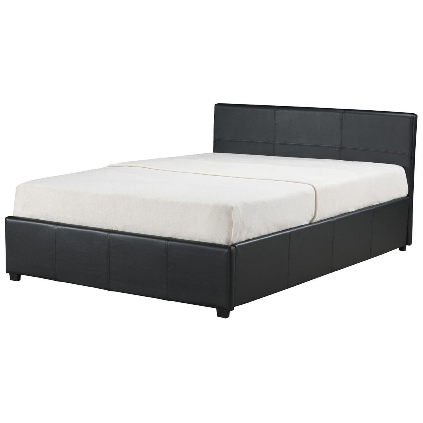 FAUX LEATHER END LIFT OTTOMAN BED - 4FT6 DOUBLE - BLACK