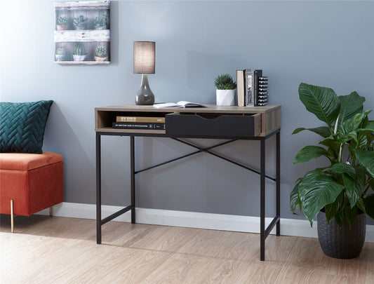 TELFORD COMPUTER DESK - DARK OAK/BLACK