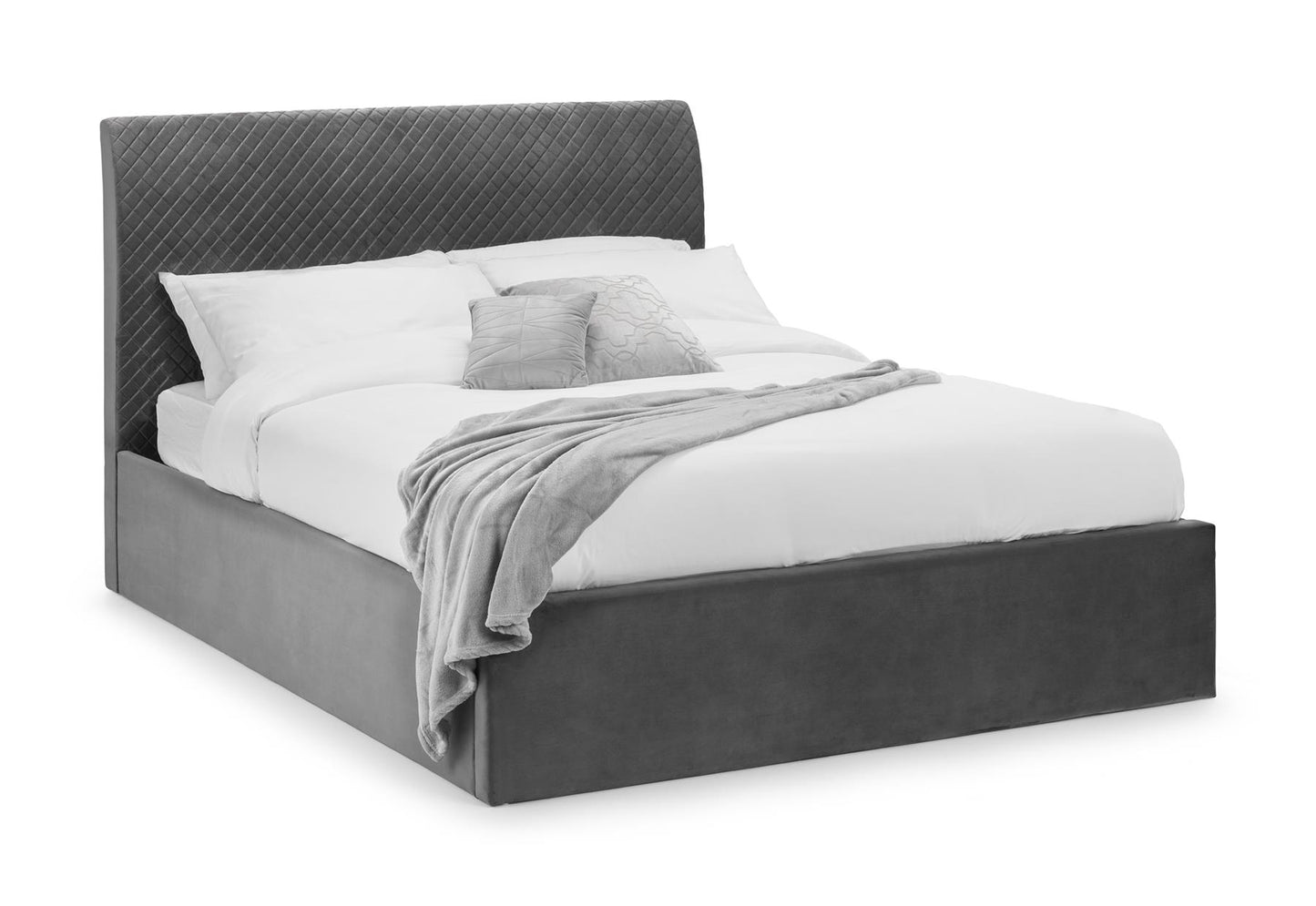 SANDERSON VELVET END LIFT OTTOMAN BED - 6FT SUPER KING SIZE - GREY