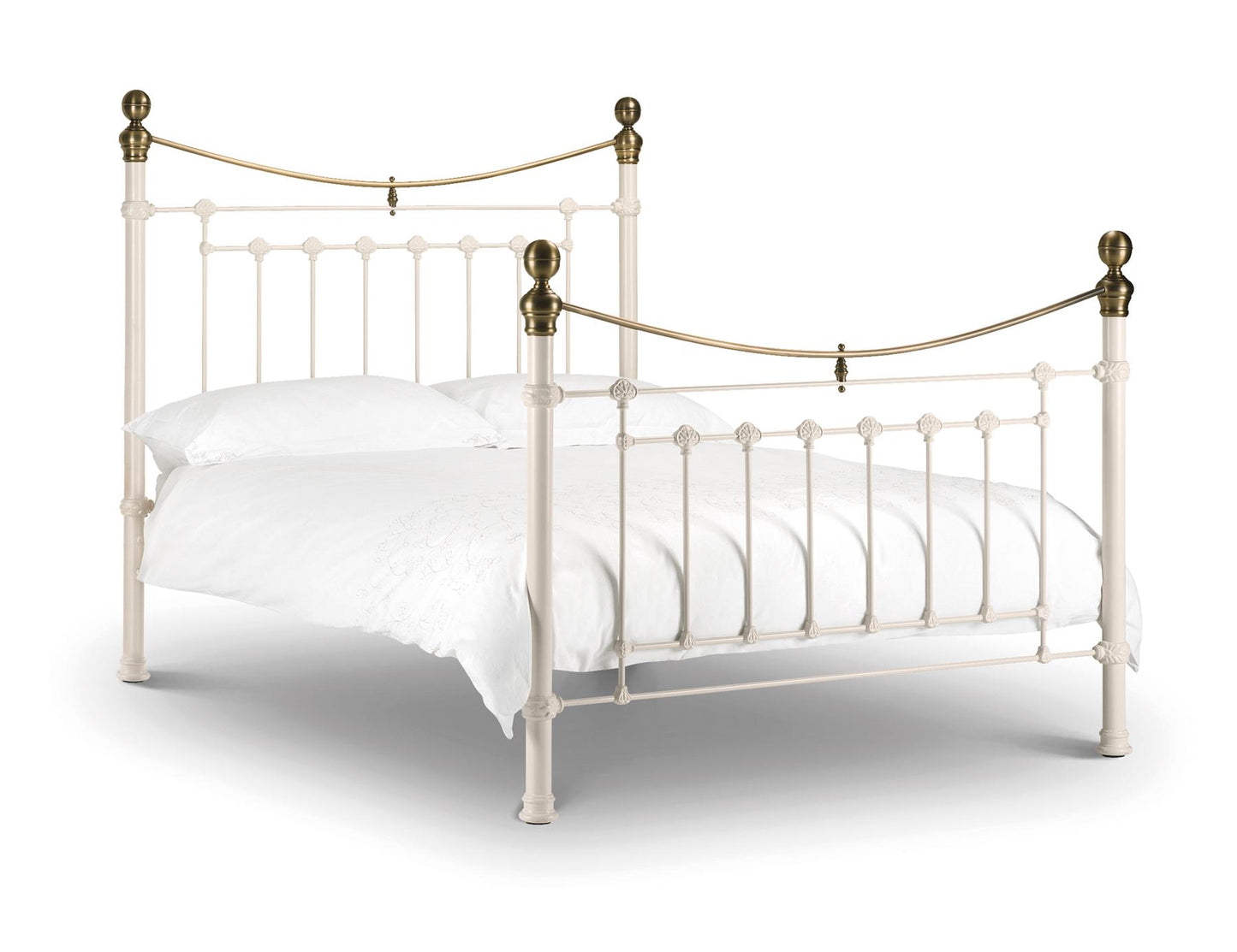 VICTORIA METAL BED - 4FT6" DOUBLE - STONE WHITE & BRASS