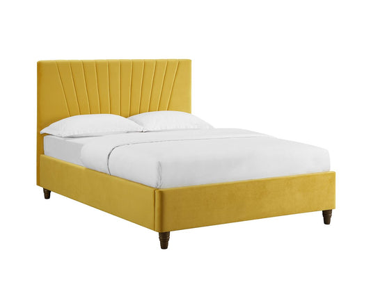 LEXIE VELVET BED - 5FT KING SIZE - MUSTARD