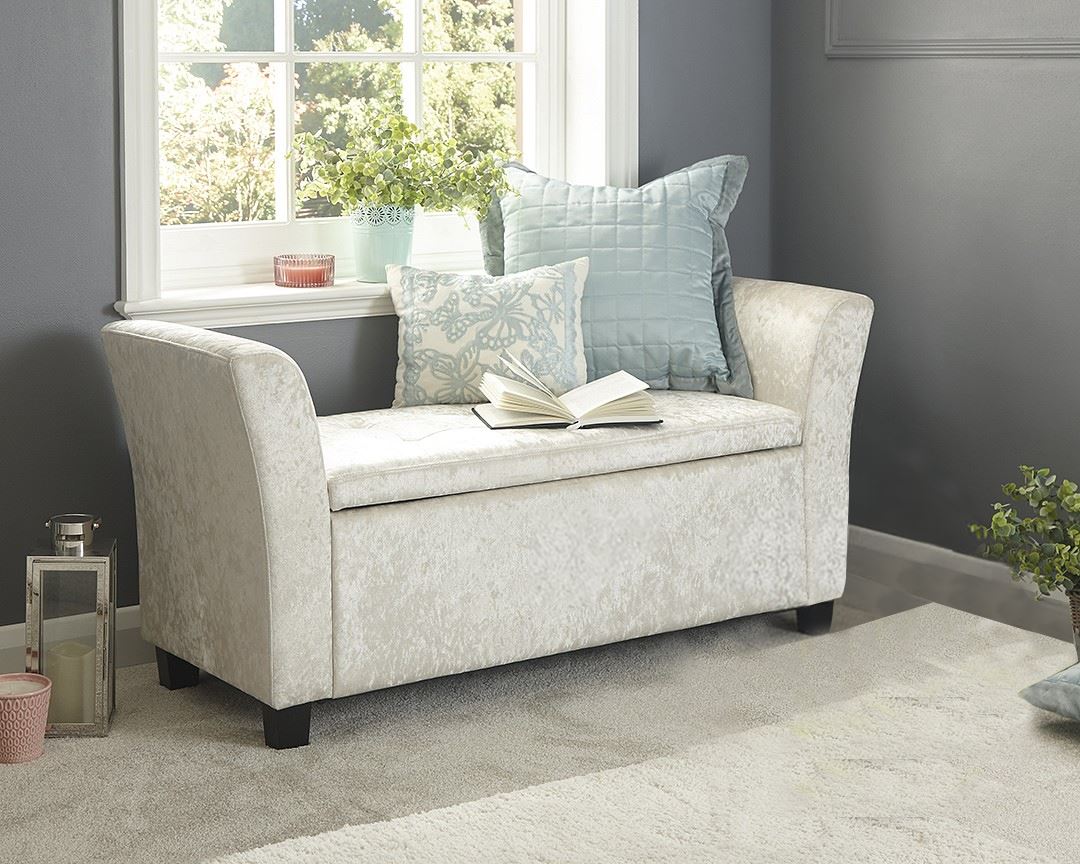 VERONA VELVET STORAGE WINDOW SEAT - OYSTER