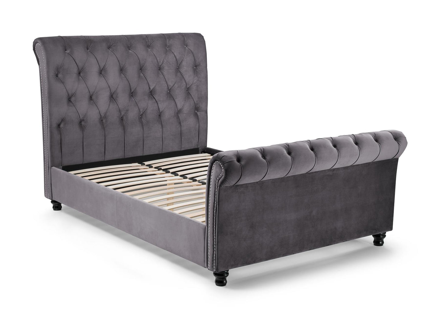 VALENTINO VELVET BED - 6FT SUPER KING SIZE - GREY