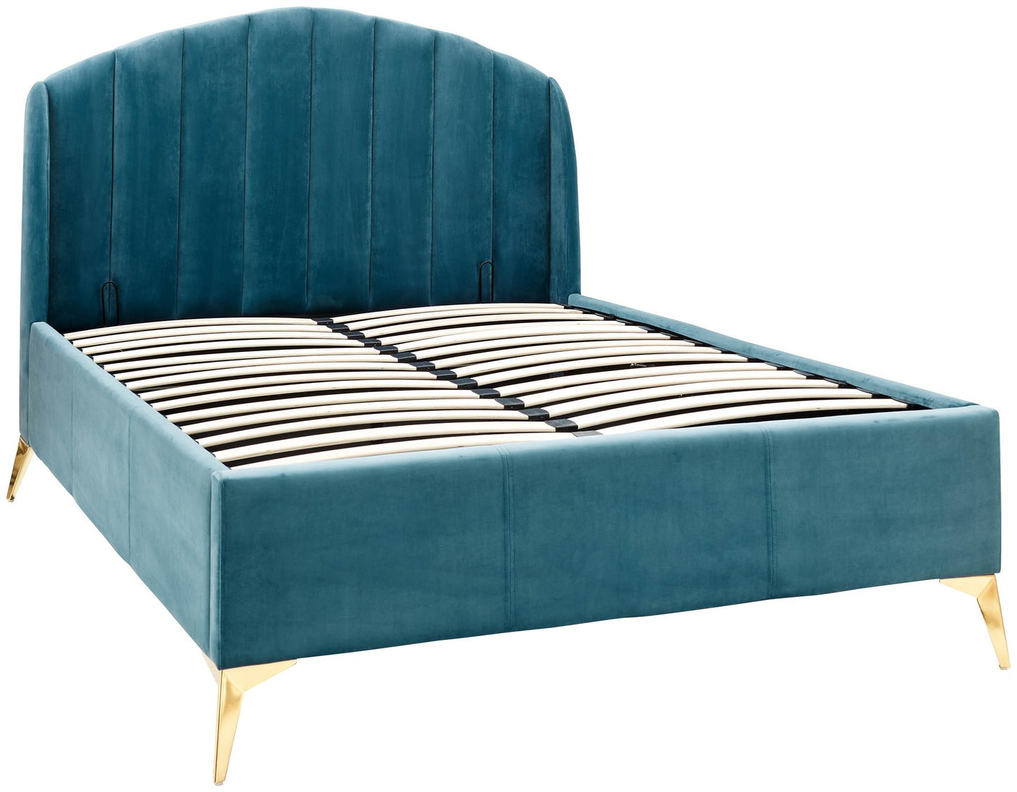 PETTINE VELVET END LIFT OTTOMAN BED - 5FT KING SIZE - TEAL