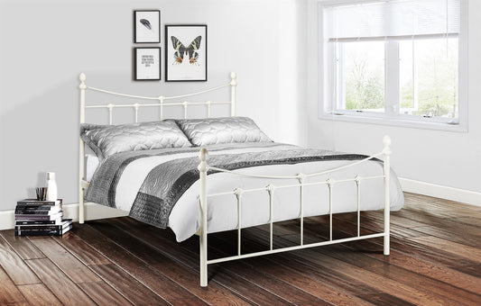 REBECCA METAL BED - 5FT KING SIZE - STONE WHITE