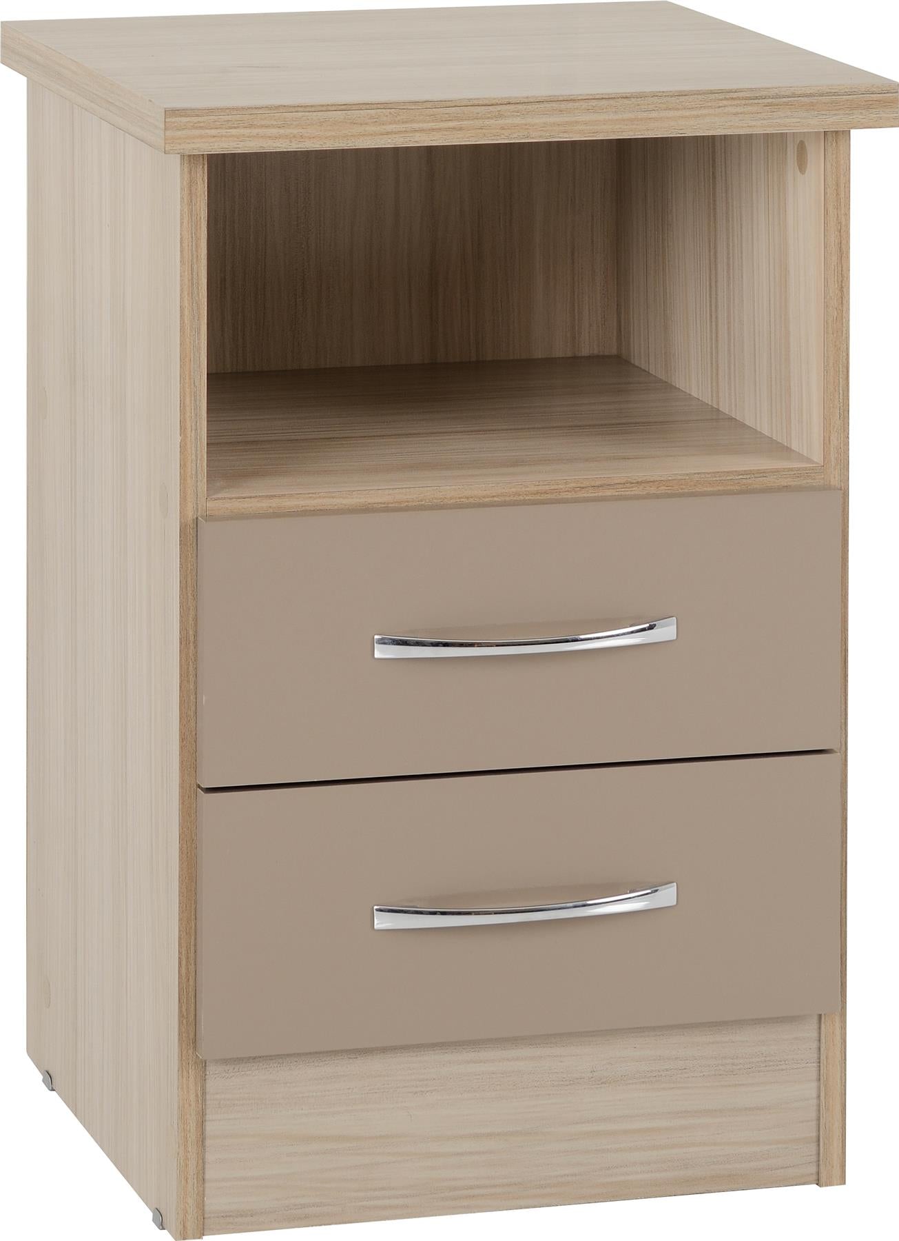 NEVADA 2-DRAWER BEDSIDE TABLE - OYSTER/LIGHT OAK