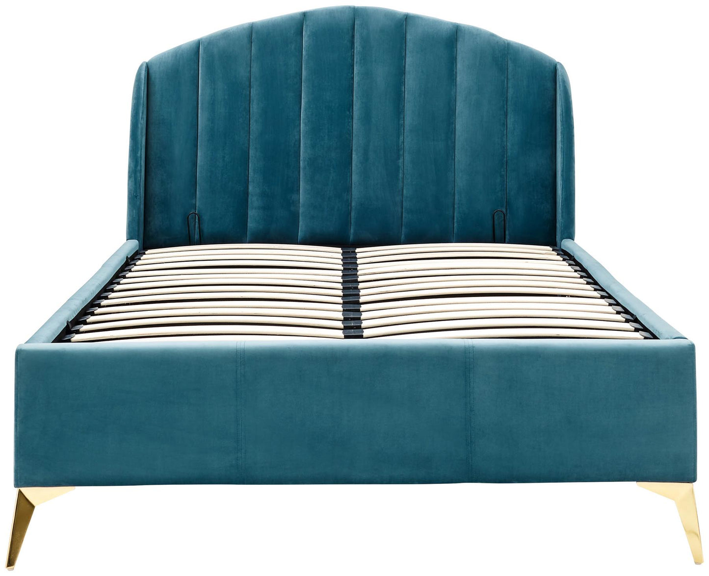 PETTINE VELVET END LIFT OTTOMAN BED - 4FT6 DOUBLE - TEAL