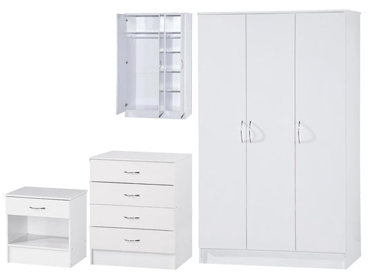 ALPHA 3 DOOR WARDROBE 3 PIECE BEDROOM SET - WHITE