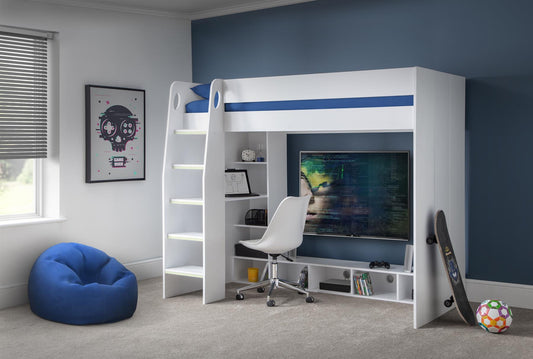 NEBULA GAMING HIGH SLEEPER BUNK BED - WHITE