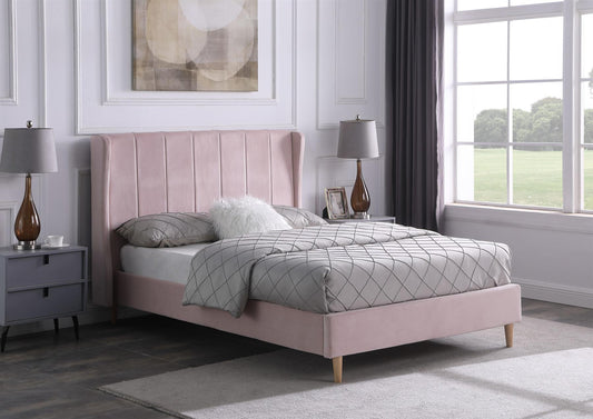 AMELIA VELVET BED - 4FT6 DOUBLE - PINK