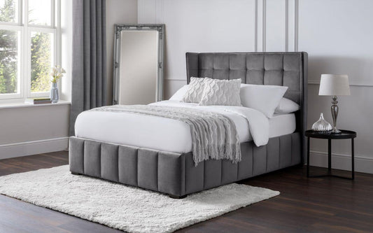 GATSBY VELVET BED - 5FT KING SIZE - LIGHT GREY