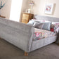 CHICAGO CHENILLE FABRIC SLEIGH BED - 4FT6" DOUBLE - SILVER