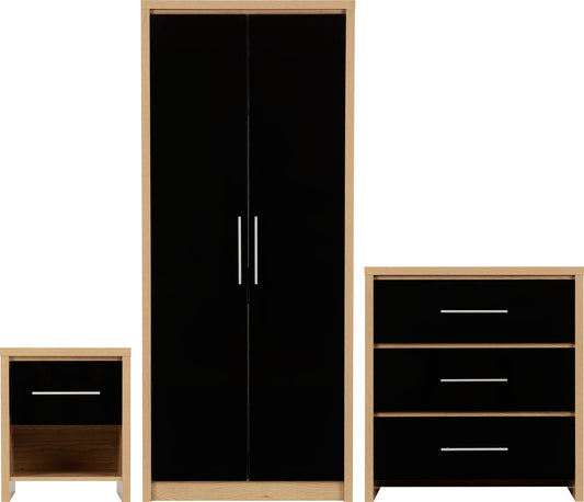 SEVILLE 3 PIECE BEDROOM SET - BLACK/LIGHT OAK