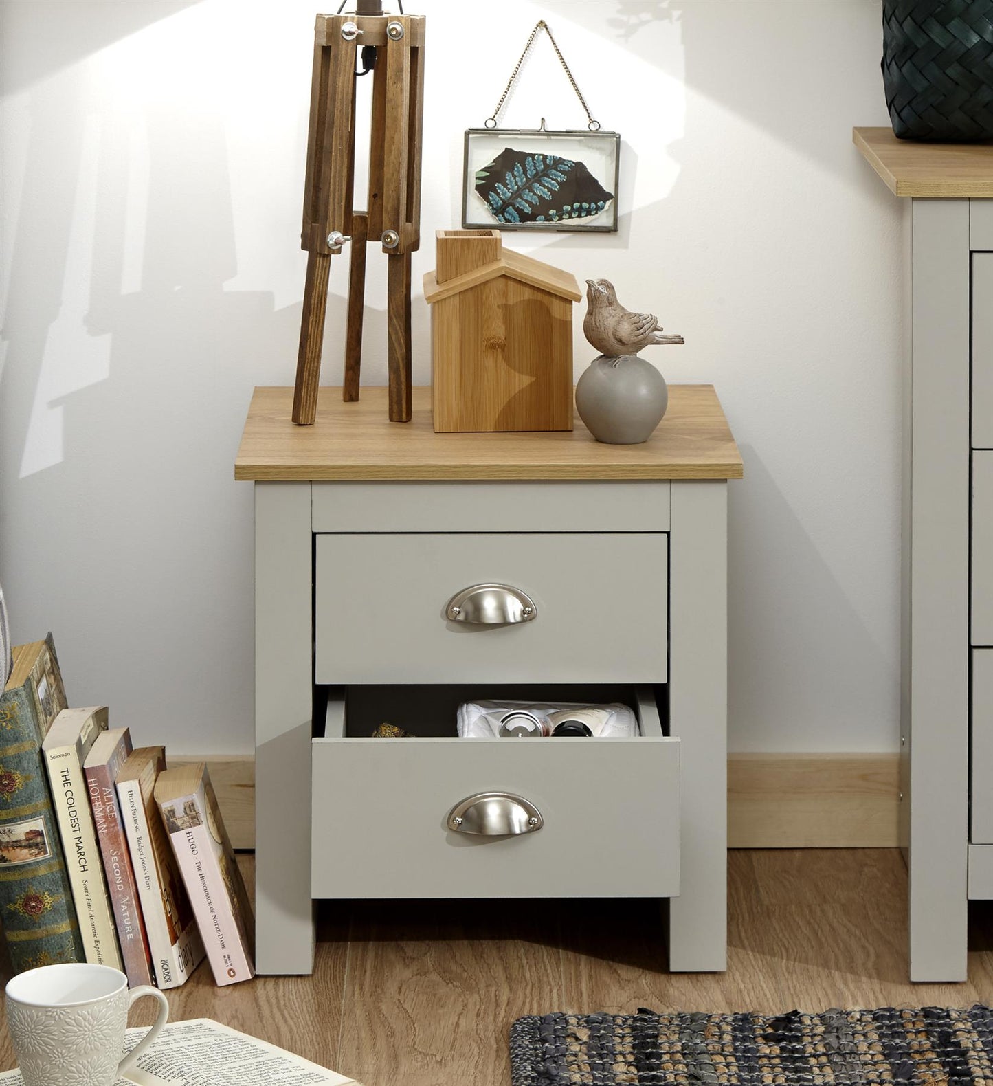 LANCASTER 2-DRAWER BEDSIDE TABLE - GREY