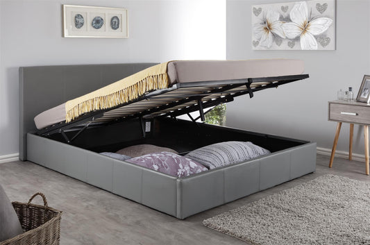 BOSTON FAUX LEATHER END LIFT OTTOMAN BED - 5FT KING SIZE - GREY