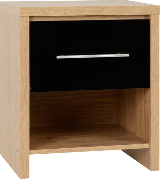 SEVILLE 1-DRAWER BEDSIDE TABLE - BLACK/LIGHT OAK