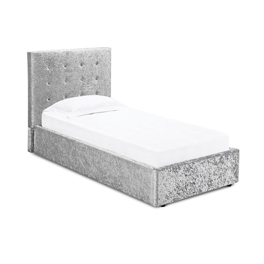 RIMINI CRUSHED VELVET END LIFT OTTOMAN BED - 3FT SINGLE - SILVER