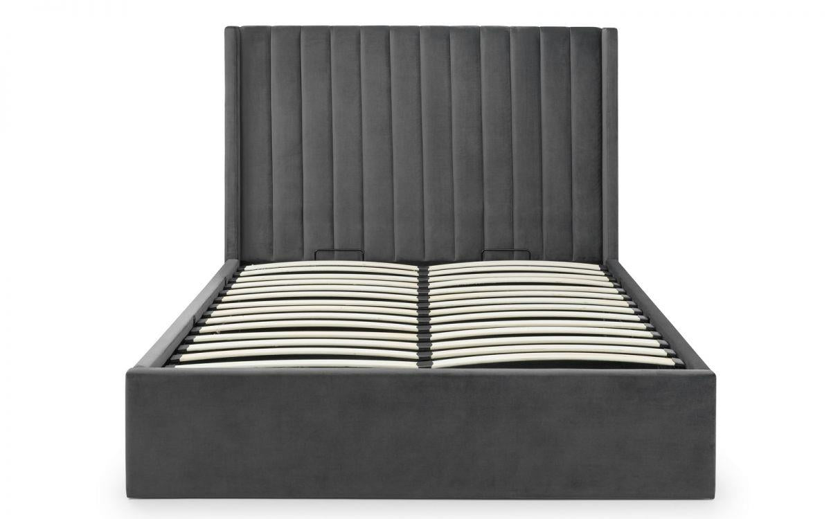 LANGHAM VELVET END LIFT OTTOMAN BED - 6FT SUPER KING SIZE - GREY